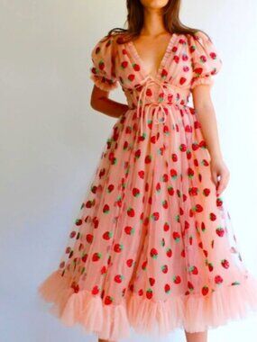 Lirika Matoshi Strawberry Sparkle Viral Tulle Dress